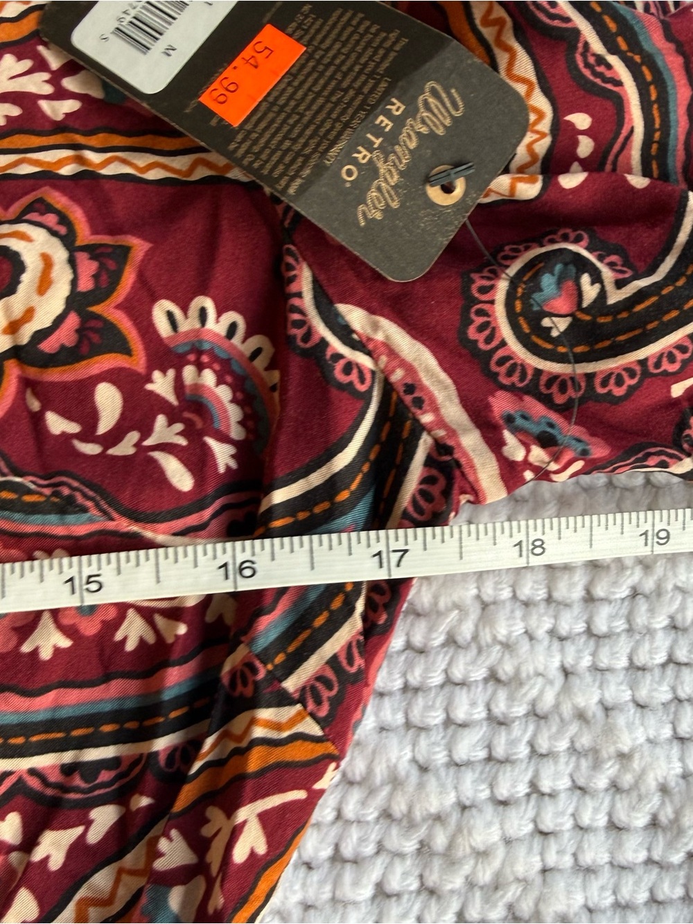 NWT Wrangler Retro Burgundy Paisley Boho Ruffle Dress Size Medium - Picture 5 of 7